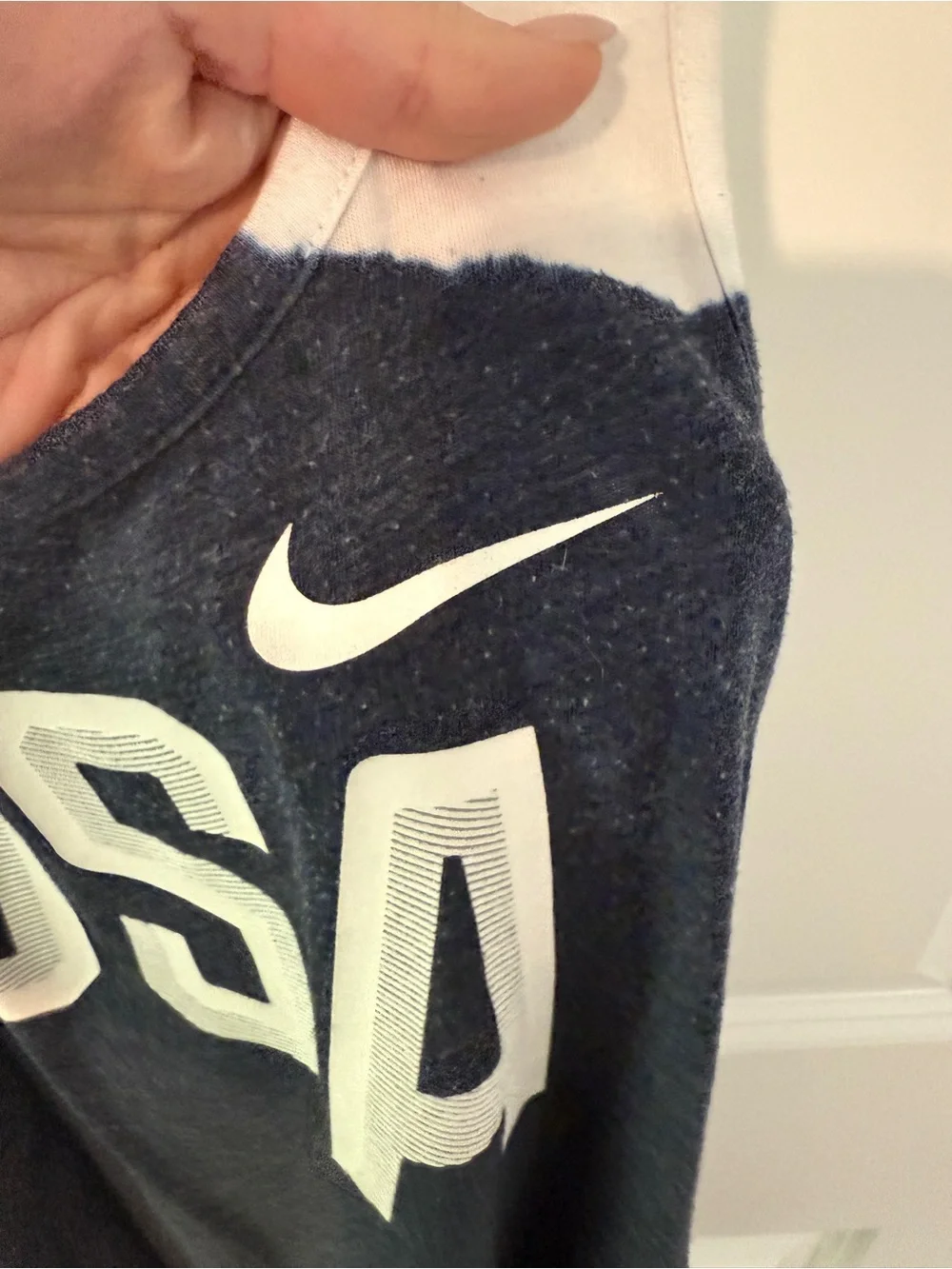 Nike White and Navy Tie-Dye Racerback Tank